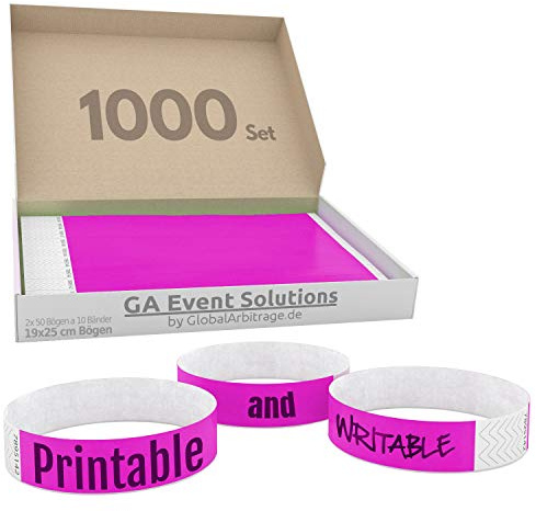Bracelets d’admission GA Event Solutions en Tyvek, 1000 pièces, rose