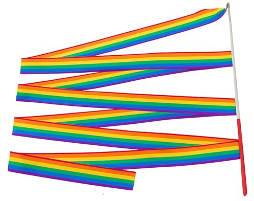 Trimming Shop 4 Metres Gymnastics Ribbon Wand, Rainbow - 1pc | Satin Dance Streamer for Ballet, Cheerleading, Baton Twirling, Rhythmic Gymnastics & School Performances