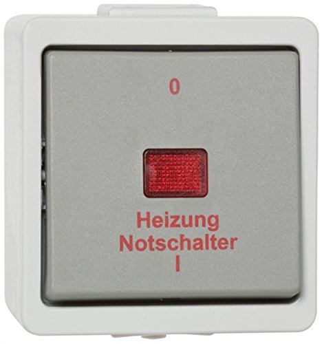 Globe Warehouse Vedder AP/FR Heizungsnotschalter, 2-polig, IP44, grau