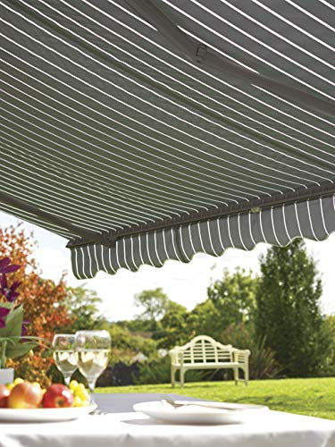 2.5m Patio Awning. Easy to Fitting Canopy: Grey and White Stripe Berkeley Retractable Awning