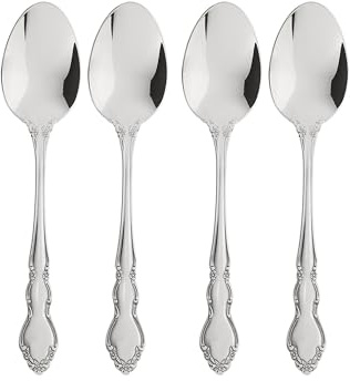 Oneida Dover Fine Flatware Teaspoons, Set of 4, 18/10 Stainless Steel, Silverware Set, Dishwasher Safe
