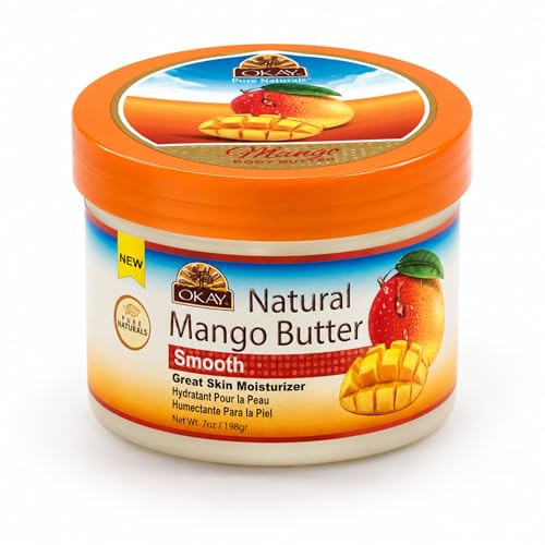 OKAY Pure Naturals Shea & Mango Body Butter for Skin - Shea Butter for Women and Men, Daily Moisturizer for Hair and Body, Helps with Stretch Marks, Soothes Dry Skin - 1 oz jar (Pack of 1)