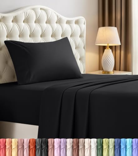 Utopia Bedding Parure de lit 4 pièces en Microfibre brossée, résistante au rétrécissement et à la décoloration, Entretien Facile (lit Simple, Noir)