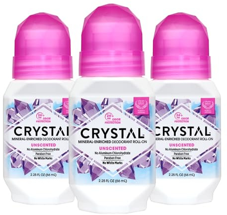 CRYSTAL Deodorant - Mineral Roll on Vegan Deodorant for Women and Men, Unscented - 2.25 fl. oz. (3 Pack) (Packaging May Vary)