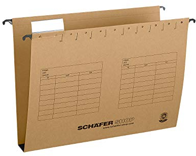 SCHÄFER SHOP Hängesammler 40 mm – A4 Hängeregister Hängemappen Hängetaschen aus Recycling-Karton mit Organisationsaufdruck - beige, 25 Stück