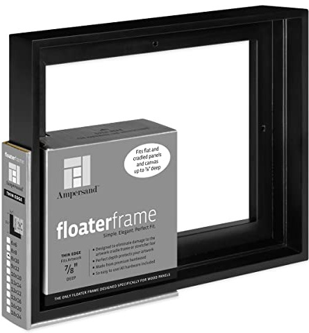 Ampersand Art Supply Floaterframe | 8x10 | 7/8 Depth | Thin Style | Hardwood Floating Frame in Black Finish for Canvas, Wood Panels & Artwork