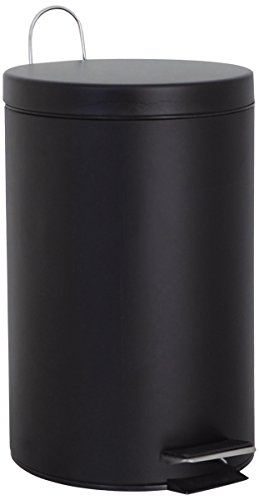 MSV, Poubelle à pédale en Inox, Pédale pour pied, pour Petits Espaces, Couvercle à Fermeture en Douceur, avec Seau Intérieur, Ronde, 12 Litres, Noir
