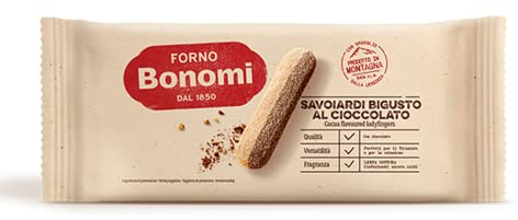 Forno Bonomi Savoiardi Bigusto al Cacao, i savoiardi ancora più golosi, ideali per dare un tocco di originalità alle tue ricette o come snack. Confezione da 200 grammi.