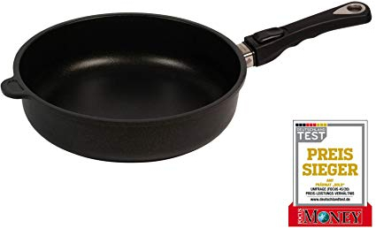 AMT Gastroguss Bratpfanne, 28 cm Ø, 7 cm hoch, Schmorpfanne, abnehmbarer Stiel, nicht induktionsgeeignet, Lotan® Antihaft-Veredelung, Gusspfanne (Aluguss), AMZN-728-Z20B