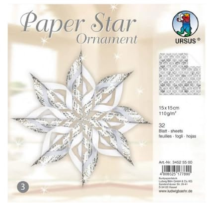 Ursus 34525500 pappersstjärna prydnad 3, 4 stjärnor, ca 40 x 40 cm, silver