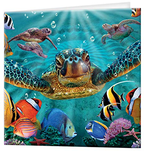 3D LiveLife Grußkarte - Winzige Blasen von Deluxebase. Bunte Meeresschildkröte linsenförmige 3D-Karte für jeden Anlass und jedes Alter. Originalvorlage lizenziert vom bekannten Künstler Steve Sundram