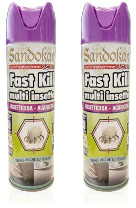 Sandokan, 2 Insetticida Acaricida Spray 500+500 ml, Spray Antiacaro per Materassi e Tessuti a Base di Piretro Naturale, Anti Acari Tarme Zecche e Ragni, Non Macchia e Non Puzza, Made in Italy