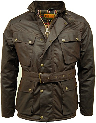 Game Technical Apparel Mens Speedway Quilted Biker Wax Jacket with Tartan Lining (XL, Brown)