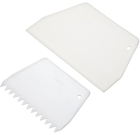 KitchenCraft Sweetly Does It Cake Scraper/Icing Smoother Tool Set. Dishwasher-Safe Plastic, White, 2 Pieces,Small