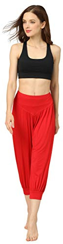 HOEREV Super Soft Modal Spandex Harem Yoga Pilates Byxor Beskurna Byxor,Röd,S