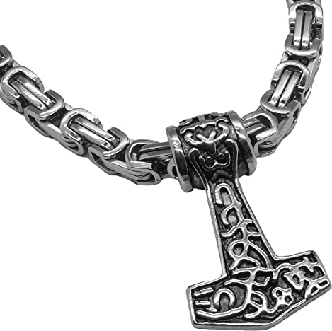 Soul-Cats Thorshammer Anhänger mit Königskette aus Edelstahl Kettenfarbe: Silber