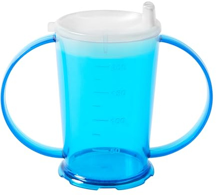 Harfield Translucent Blue 2-Handled Beaker & Narrow Spout Drinking Aid Sippy Cup Reusable Virtually Unbreakable Copolyester Plastic