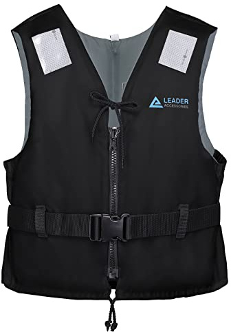Leader International Schwimmhilfe Erwachsene, Festtoffweste ideal für den Wassersport, Auftriebshilfe bis zu 50N(Schwarz XL: 90kg+)