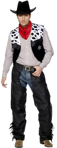 Smiffys, cowboydräkt för män, chaps, väst, bälte och halsduk