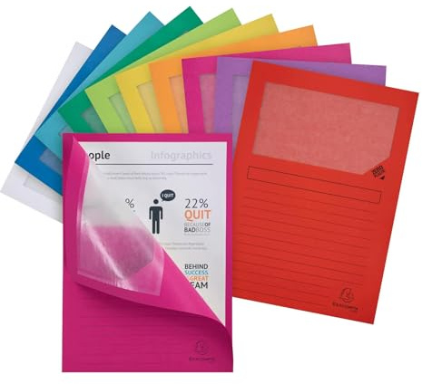 Exacompta - Réf. 50100E - Carton de 400 chemises à fenêtre Forever® 120 g/m² - couleurs vives - chemises 100% recyclées et certifiées Ange Bleu - dim 22 x 31 cm - couleurs assorties