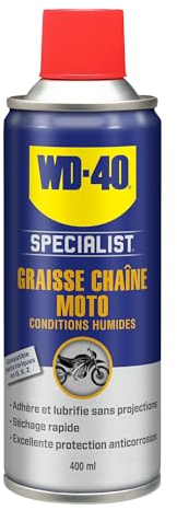 WD-40 Specialist Moto • Graisse Chaîne • Aérosol • Idéal Off-road et conditions humides • Protection anticorrosion • compatible joints toriques en O, X et Z • 400 ML