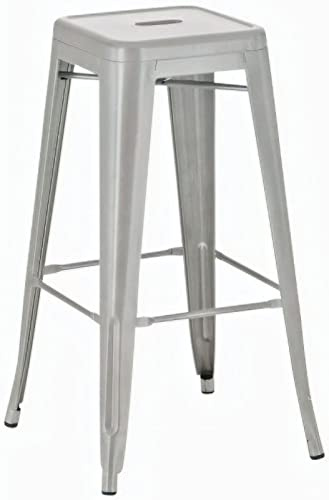 CLP Sgabello da bar Joshua I Sgabello da bar impilabile in metallo I Sgabello da bar con poggiapiedi I Altezza della seduta 76 cm I Sgabello impilabile | Colore argento
