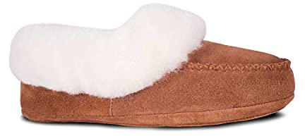 Cloud Nine Women’s Australian Sheepskin Booties for Women - Cowhide Suede Upper, Leather & Rubber Sole Women's Slippers - Chestnut - 8