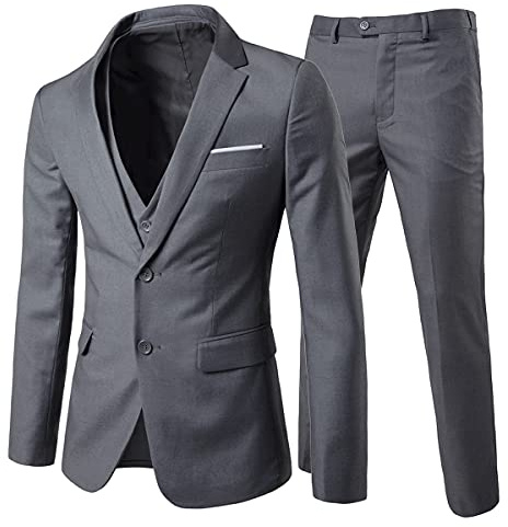 Cloudstyle Abito 3 Pezzi da Uomo Completo da Uomo Formale da Lavoro Giacca e Gilet e Pantaloni in 3 Pezzi dal Taglio Moderno Grigio L