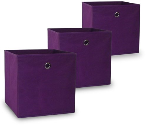 Vladon Faltbare Aufbewahrungsbox Oslo, 3er Set, Made in Germany, Lila (32 x 32 x 32 cm)