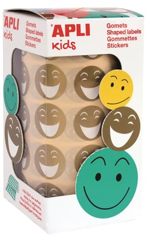 APLI Kids 14374 - Gomets autoadhesivo smile oro cara feliz, en rollo de 900 pegatinas en total