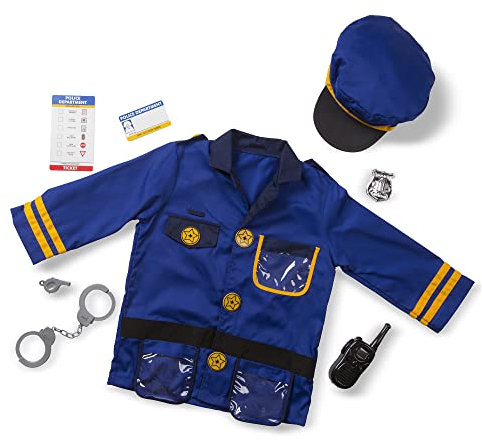 Melissa & Doug Disfraz policía para niños y niñas, Traje de fiesta con accesorios, Juego de imitación, Disfraz de halloween o carnaval, Juego creativo, 3+ Años