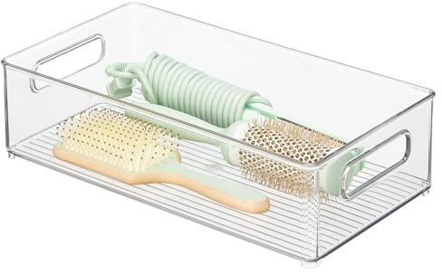 iDesign Stackable Bathroom Storage Bin with Handles for Makeup and Accessories, Clear, Made in USA