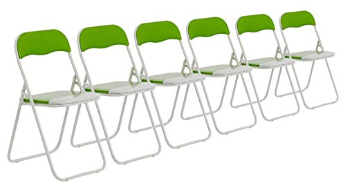 Harbour Housewares Padded Folding Chairs - Green - Pack of 6 - Easy Store Metal Frame Foldable Desk Chair for Office, Dining, Kitchen
