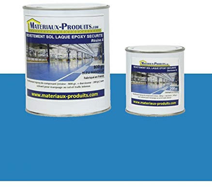 MATPRO - Revêtement Peinture pour Sol Laque Époxy Sécurité & Marquage - Auto-Lissant - pour Travaux Neuf/Réparation - Aspect Miroir Brillant - Bleu - 1Kg