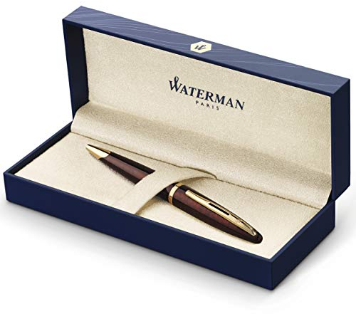 Waterman Carène Marine Amber Ballpoint Pen | Gloss Brown & Black with 23k Gold Clip | Medium Point with Blue Ink Cartridge | Gift Box
