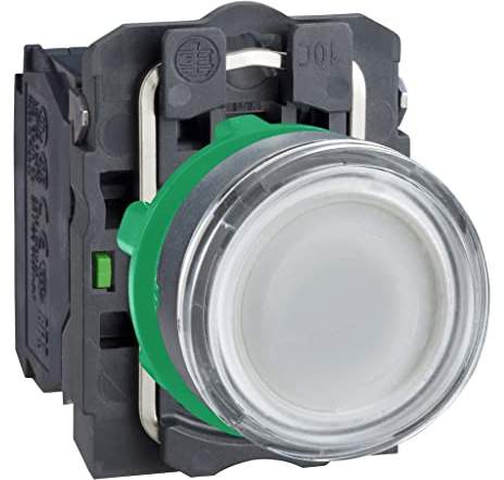 Schneider Electric Harmony XB5 - Illuminated Push Button Switch, Plastic, Spring Return, 1NO + 1NC, 24 V AC/DC, 22 mm Mount, Flush Operator Profile, XB5AW31B5, White