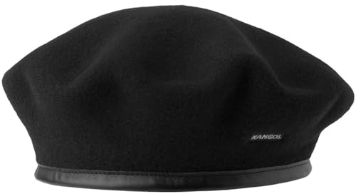 Kangol Beret Monty Baskenmütze Damenbaske Wollbaske Herrenbaske Baske Damen/Herren - mit Einfass Frühling-Sommer Herbst-Winter Winter - M (56-57 cm) schwarz