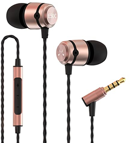 SoundMAGIC E50C - Auriculares intrauditivos estéreo, con Cable y micrófono, Alta fidelidad, Aislamiento de Ruido, Ajuste cómodo, Negro y Dorado