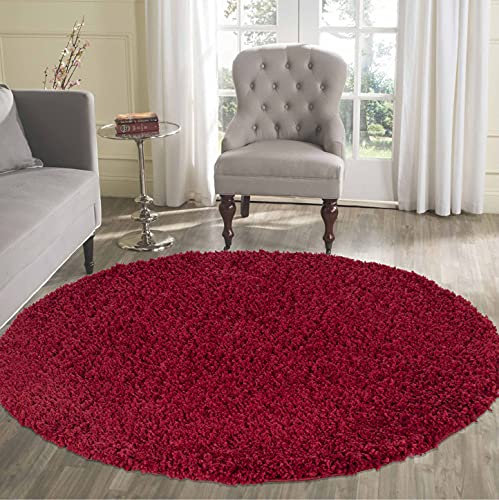 Serdim Rugs Living Room Round Shaggy Area Rugs, Polypropylene, RED, 120x120cm(4x4')