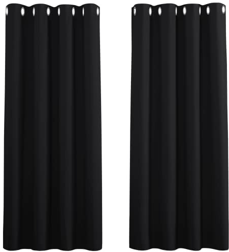PONY DANCE Black Blackout Thermal Curtains for Bedroom Blackout Eyelet Curtains 54 Drop Small Window Curtains for Room Darkening & Noise Reducing, 2 Pieces, W 46 by L 54-inch, Black