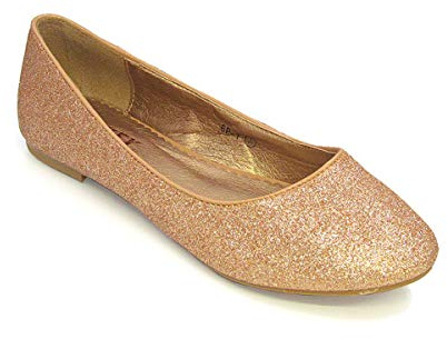 New Womens Flat Pumps Ladies Glitter Ballet Ballerina Dolly Bridal Shoes Size (UK 5 EU 38, Gold Glitter)