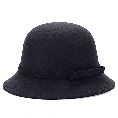 Tobe-U Secchiello Cloche in Tinta Unita con Bombetta Fedora Floppy Derby Cappello in Feltro Artificiale Vintage per Donna