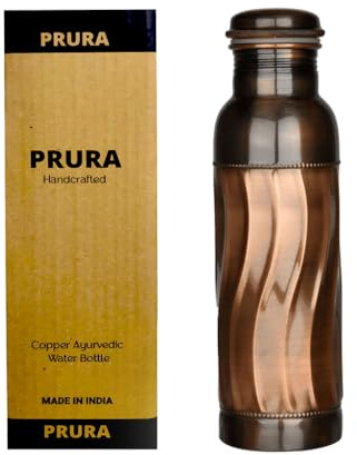 PRURA, ayurvedische Kupfer-Wasserflasche, auslaufsicheres naturreines Kupfergefäß 900ml/30oz D44