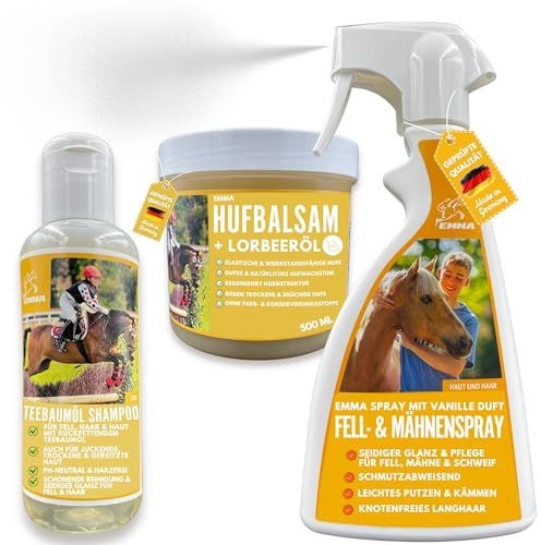 Tea Tree Pferde Shampoo & Hufbalsam & Schweif & Mähnenspray I Hufpflege & Pferdepflege Set I Mähnenspray für Pferde + Huffett I Pferde Pflege Fell Haare Schweif I Pferde Zubehör 250ml 2x500ml
