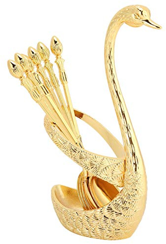 Teaspoons Coffee Spoons Gold, Espresso Spoons Small Espresso Spoons, 6 Pcs Latte Macchiato Spoons with Swan Base Holder Spoons Organizer, for Coffee Dessert Ice Cream Spoons Cake