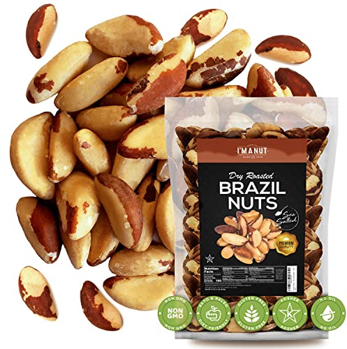 Premium Wild Harvested Dry Roasted Brazil Nuts with Sea Salt, 1 lb (16 oz) – High Selenium, Batch Tested Peanut & Gluten Free, Non-GMO, Kosher, Resealable Bag