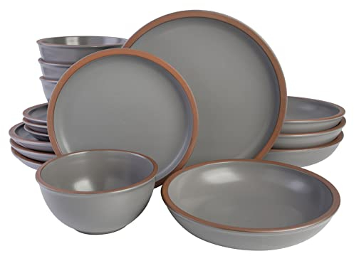 Gibson Elite, Vajilla Soho Lounge Lagos de 16 piezas con dos tipos de platos hondos y tazones, gris