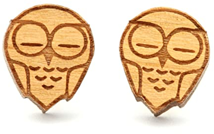 NaturSchatulle Holzschmuck Ohrringe Damen 12mm Eule Gravur Holzohrringe Stecker 925 Silber Ohrstecker Schmuck Kirschholz