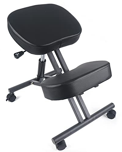 SHZICMY Kniestuhl Ergonomischer, Verstellbarer Kniehocker Stuhl für Büro, Metallgestell + Leder Bürostuhl Sitzhocker mit Knieablage, Rückenschmerzen Nackenschmerzen Lindern & Körperhaltung Verbessern