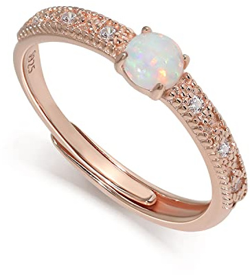 Meissa Anillos de ópalo para Mujer anillos mujer plata Oro rosa Anillos de compromiso Ajustable Niña Regalo de Cumpleaños Joyas para mujer (Oro rosa)